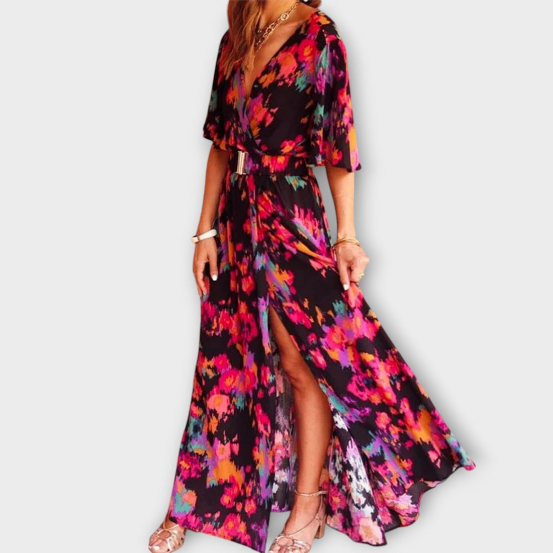 Sabine - Stilvolles Wickel-Maxikleid mit fließendem Design