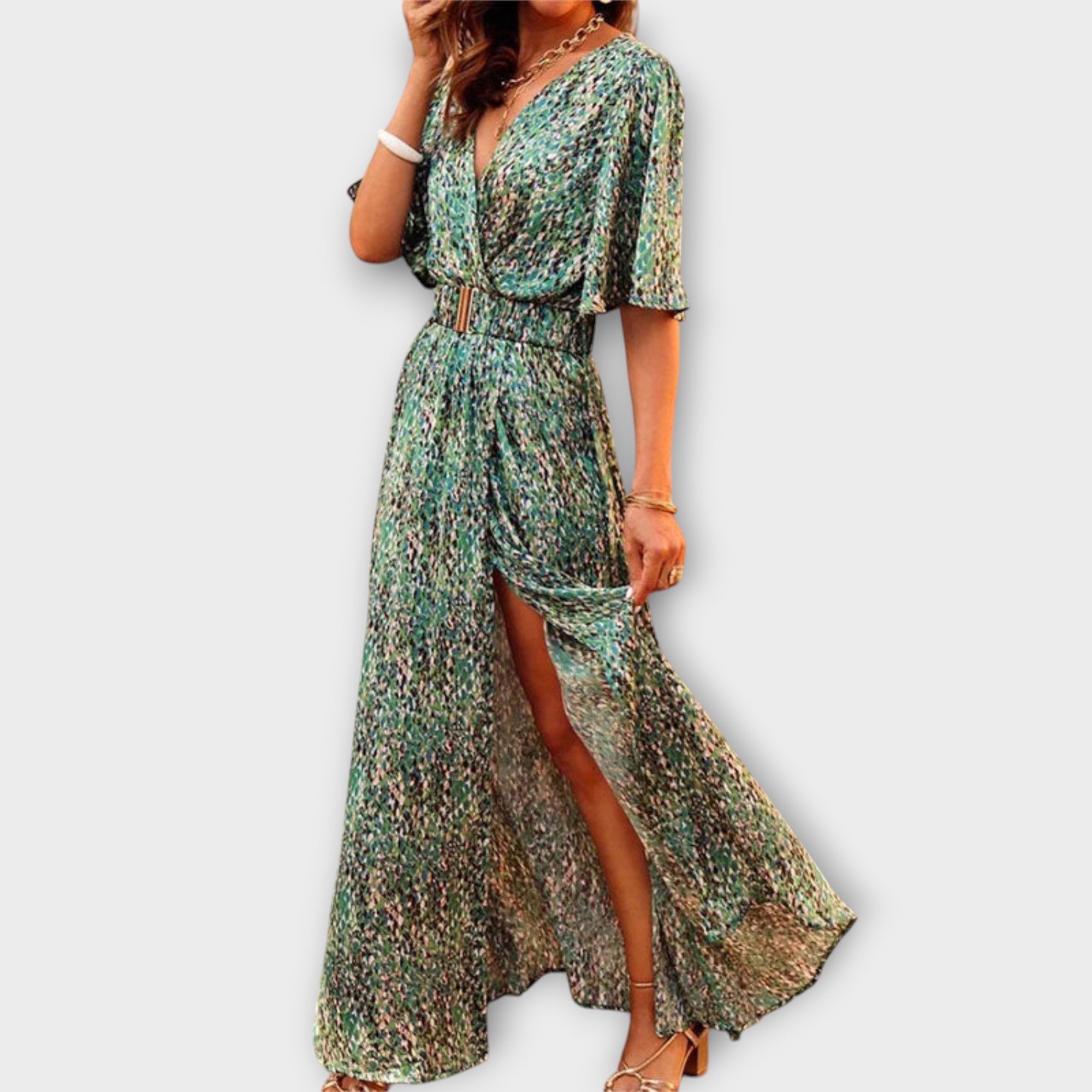 Sabine - Stilvolles Wickel-Maxikleid mit fließendem Design
