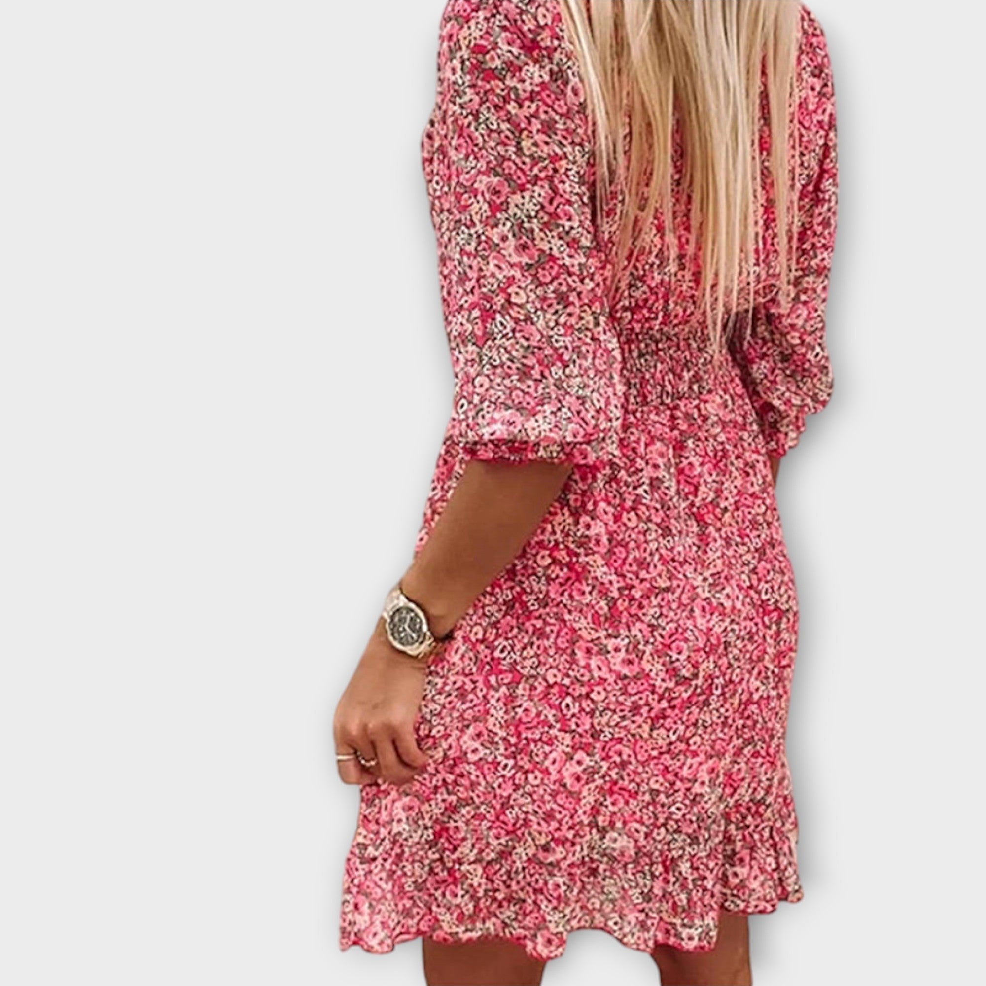 Blumiges Puffärmelkleid für Damen