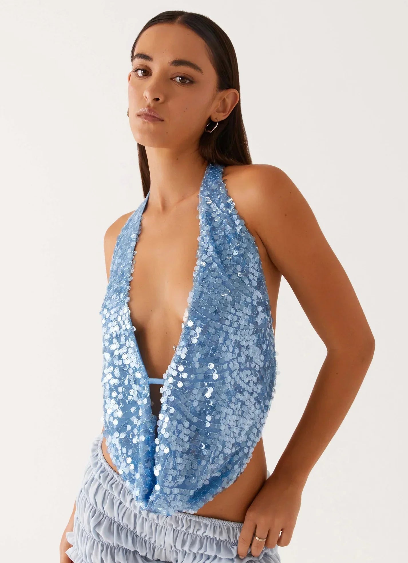 Luna – Blue Cowl Neck Top