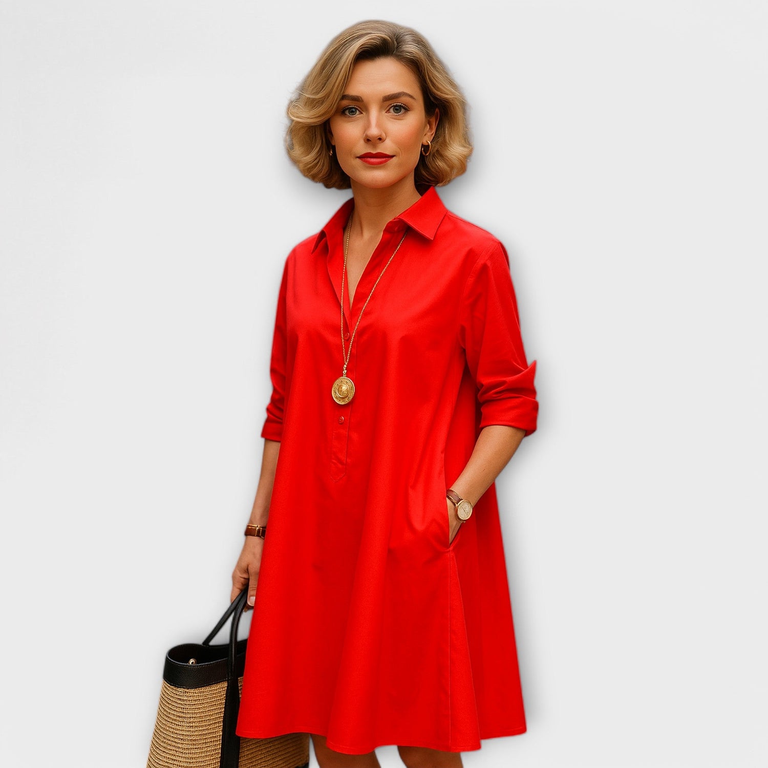 Modernes Hemdkleid mit Kragen und Dreiviertel-Ärmeln