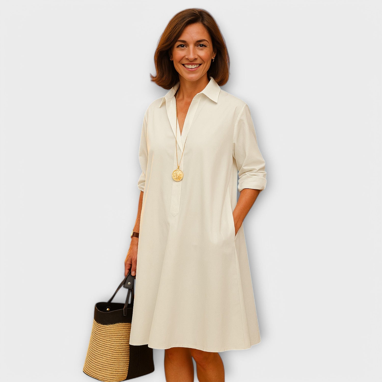 Modernes Hemdkleid mit Kragen und Dreiviertel-Ärmeln