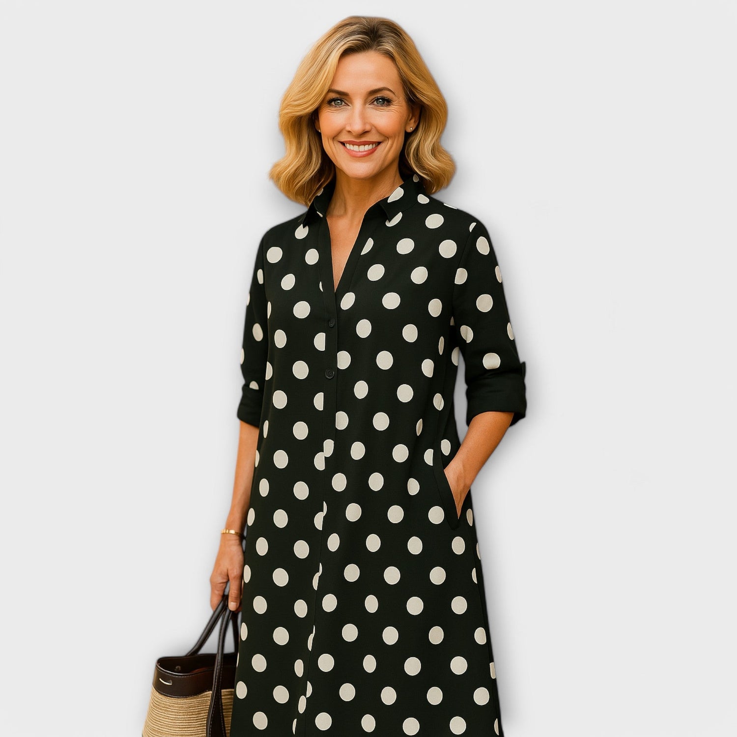 Modernes Hemdkleid mit Kragen und Dreiviertel-Ärmeln
