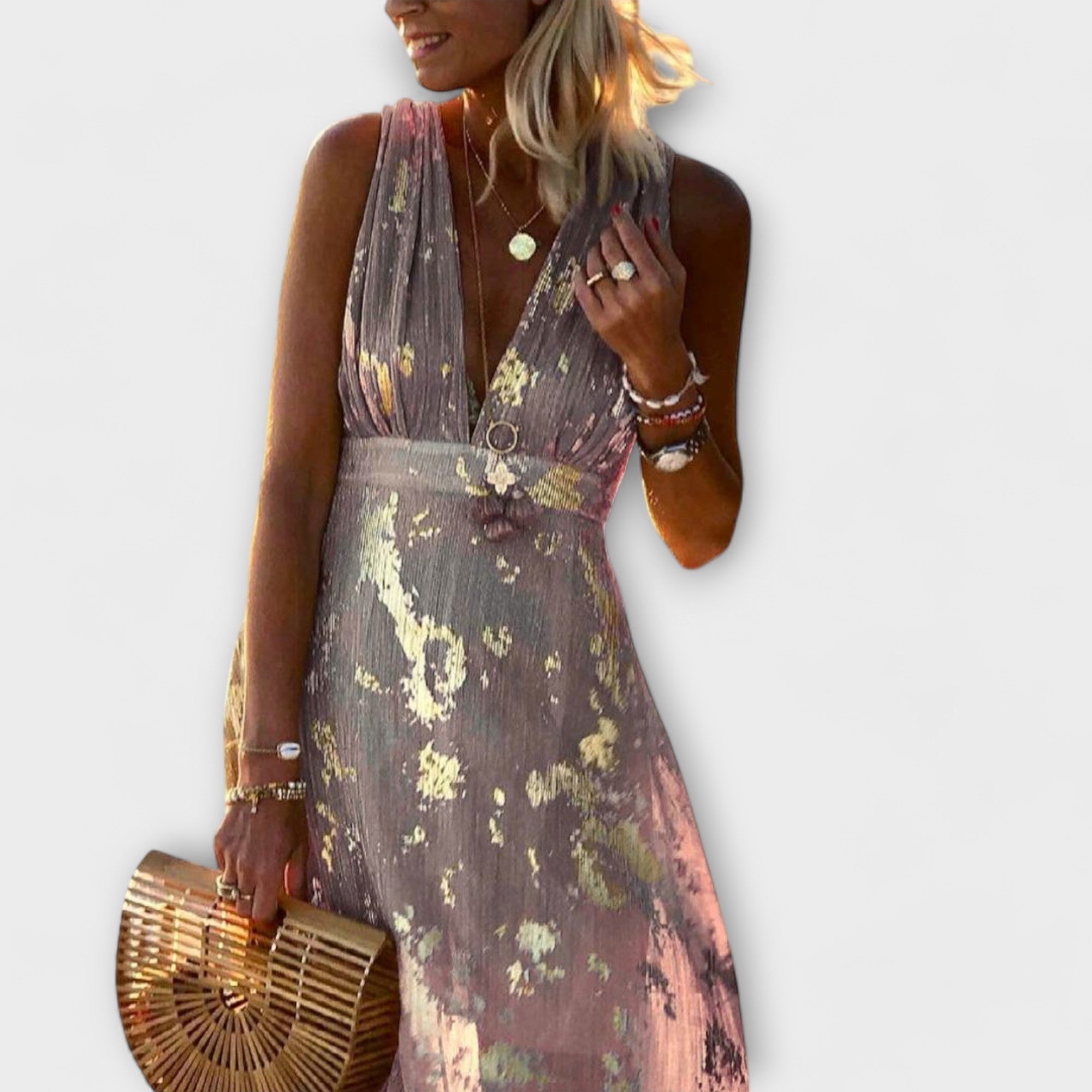 Fließendes Kleid mit V-Ausschnitt und Pailletten-Details