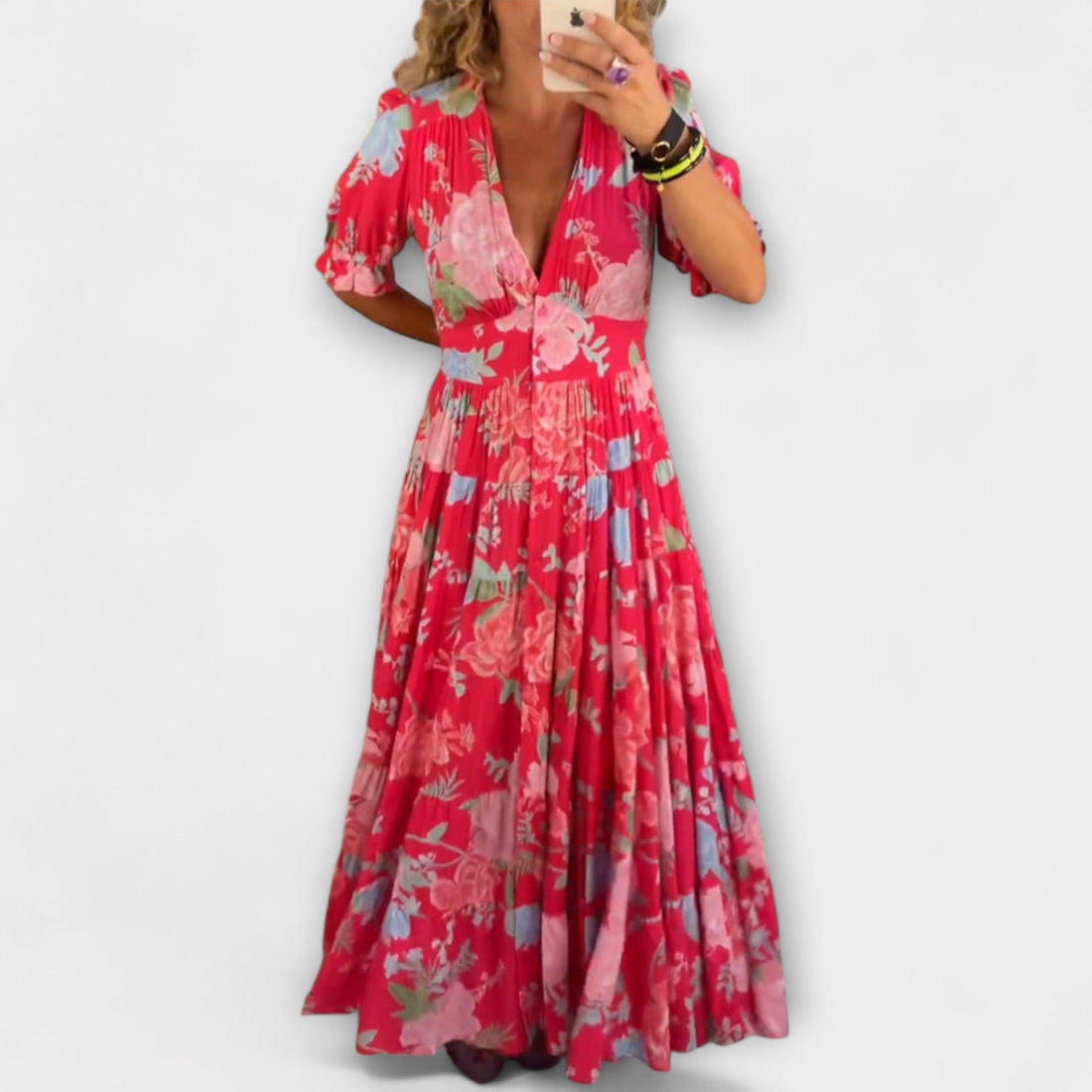 Catrisa - Floral Print V-Ausschnitt Taschenkleid