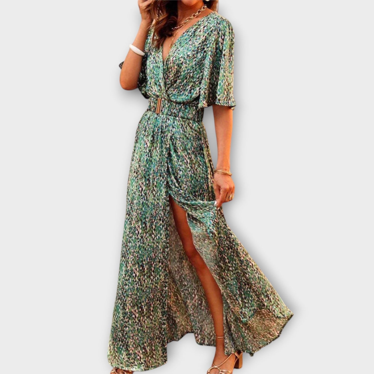 Sabine - Stilvolles Wickel-Maxikleid mit fließendem Design