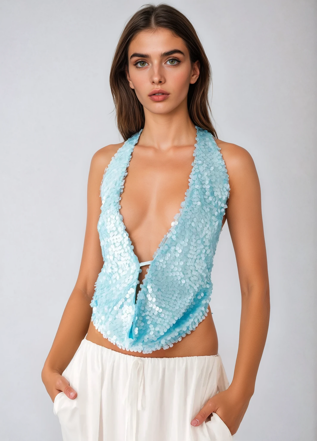 Luna – Azure Cowl Neck Top