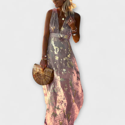 Fließendes Kleid mit V-Ausschnitt und Pailletten-Details