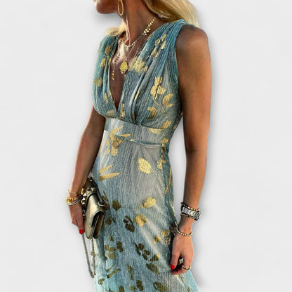 Fließendes Kleid mit V-Ausschnitt und Pailletten-Details