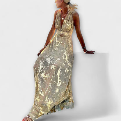 Fließendes Kleid mit V-Ausschnitt und Pailletten-Details