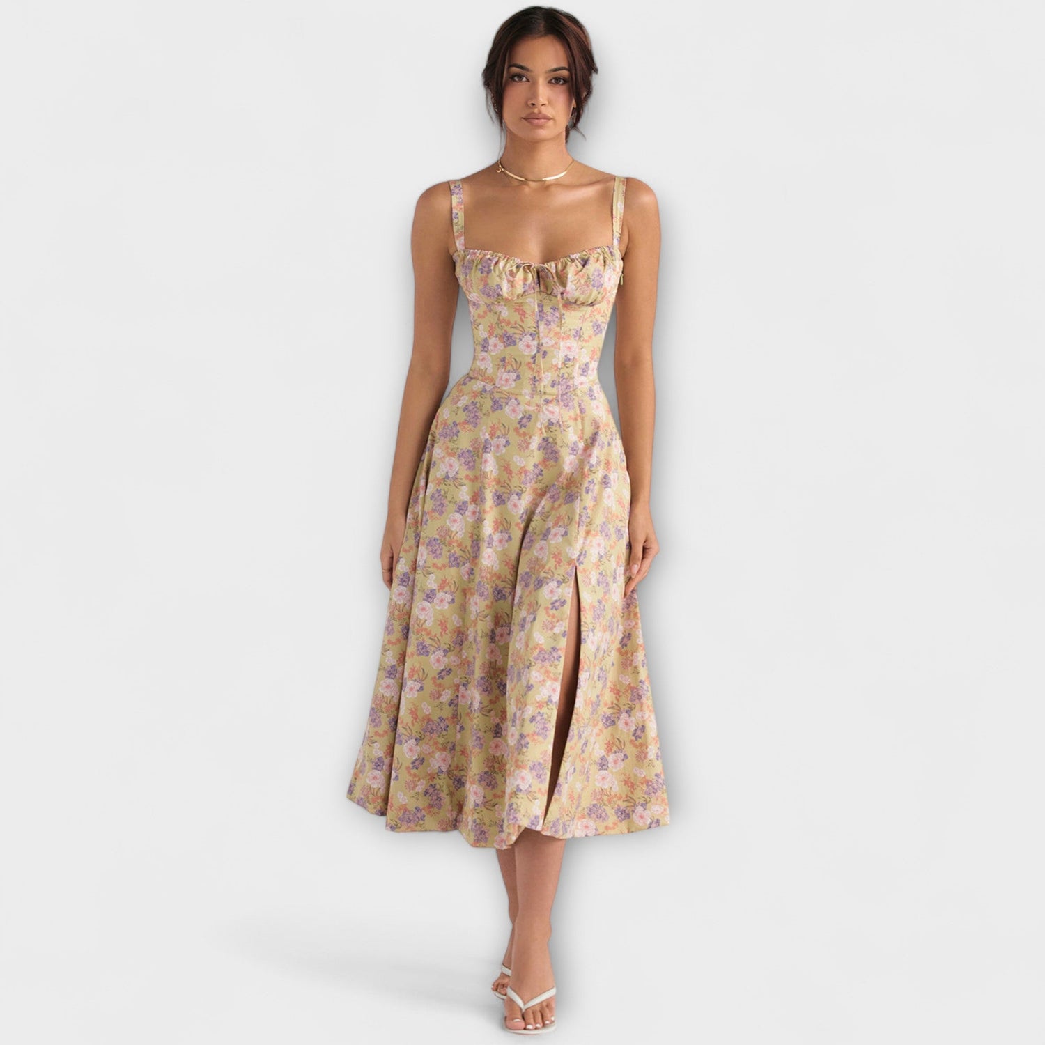 Zipporas - Taillierte Bustierkleid mit modernem Frühlingsblumenprint